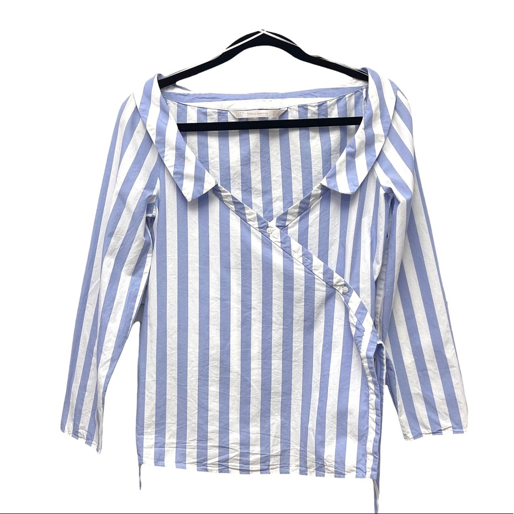 Zara Women's blue & White Striped Wraps Shirt in Size Medium - Picture 2 of 15
